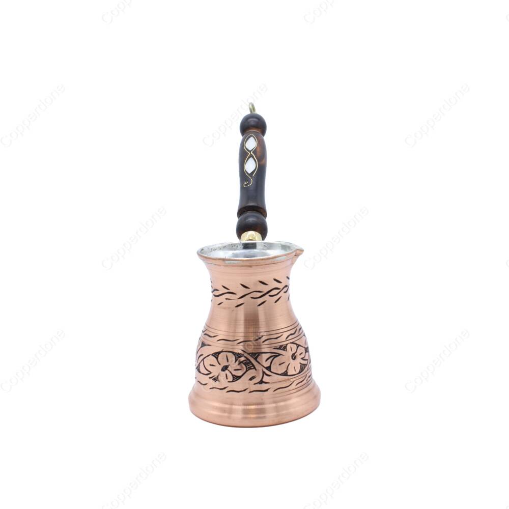 Copperdone Çiçek El İşlemeli Uzun Eskitme Bakır Cezve Antik Bakır Renk Orta Boy - 2