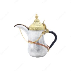 Copperdone El Dövmesi Örme Kulplu Özel Tasarım Dallah Mırra Cezvesi Gümüş Renk - COPPERDONE