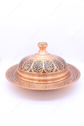 Copperdone El İşlemeli Kapaklı Bakır Tabak Sahan Büyük Boy Antik Bakır Renk - 3