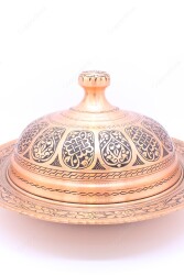 Copperdone El İşlemeli Kapaklı Bakır Tabak Sahan Büyük Boy Antik Bakır Renk - 5