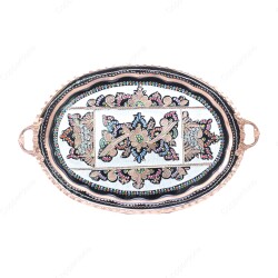 Copperdone Erzincan El İşlemeli Oval Bakır Tepsi Siyah Mineli - COPPERDONE