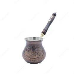 Copperdone Gaziantep El İşlemesi Çiçekli Eskitme Bakır Cezve Bakır Oksit Renk Büyük Boy - 1