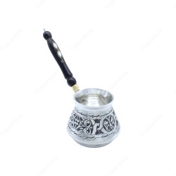 Copperdone Gaziantep Style Handmade Hand Engraved Copper Coffee Pot Cezve Ibrik Briki Turkish Greek Arabic Coffee Maker Large Antique Silver Color - COPPERDONE