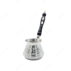 Copperdone Gaziantep Style Handmade Hand Engraved Copper Coffee Pot Cezve Ibrik Briki Turkish Greek Arabic Coffee Maker Medium Shiny Silver Color - COPPERDONE