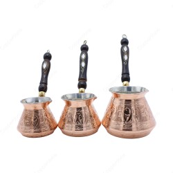Copperdone Gaziantep Style Handmade Hand Engraved Copper Coffee Pot Cezve Ibrik Briki Turkish Greek Arabic Coffee Maker Set - COPPERDONE