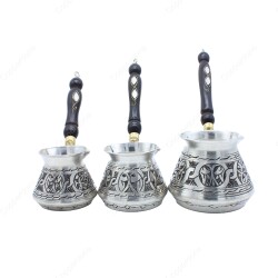 Copperdone Gaziantep Style Handmade Hand Engraved Copper Coffee Pot Cezve Ibrik Briki Turkish Greek Arabic Coffee Maker Set Antique Silver Color - COPPERDONE