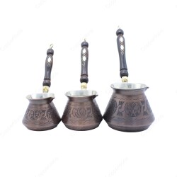 Copperdone Gaziantep Style Handmade Hand Engraved Copper Coffee Pot Cezve Ibrik Briki Turkish Greek Arabic Coffee Maker Set Vintage Copper Color - COPPERDONE