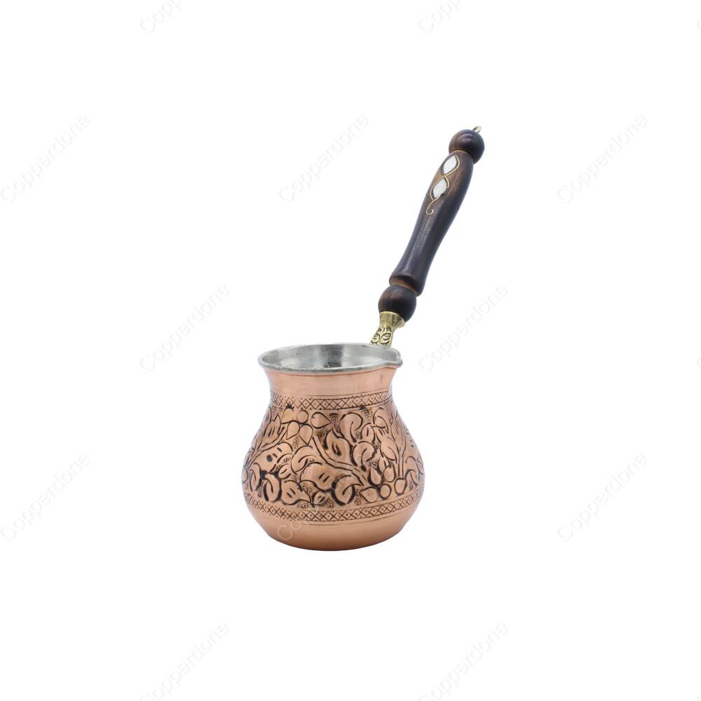 Copperdone Handmade Floral Motif Hand Engraved Copper Coffee Pot Cezve Ibrik Briki Turkish Greek Arabic Coffee Maker Antique Copper Color Small - 1