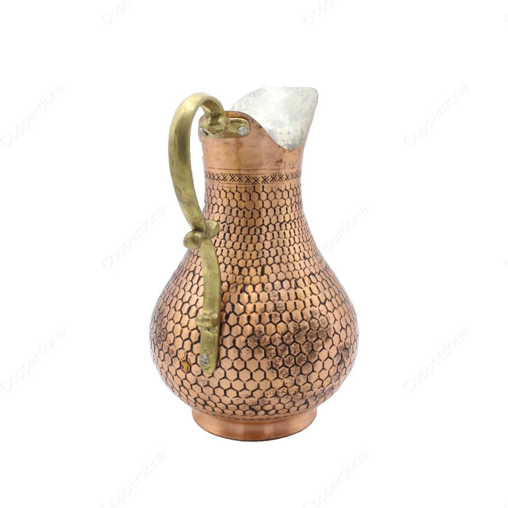 Copperdone Handmade Hand Hammered Honeycomb Model Copper Jug Decanter Antique Copper Color - 2