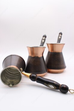 Copperdone Handmade Handcrafted Armenian Model Copper Coffee Pot Cezve Ibrik Briki Turkish Greek Arabic Coffee Maker Set - 2